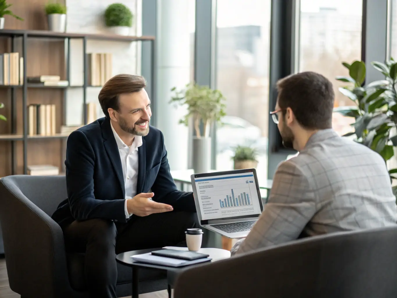A friendly consultant engaging with a client during a video call, discussing potential business strategies for the LATAM market. The image should convey trust, expertise, and personalized service.